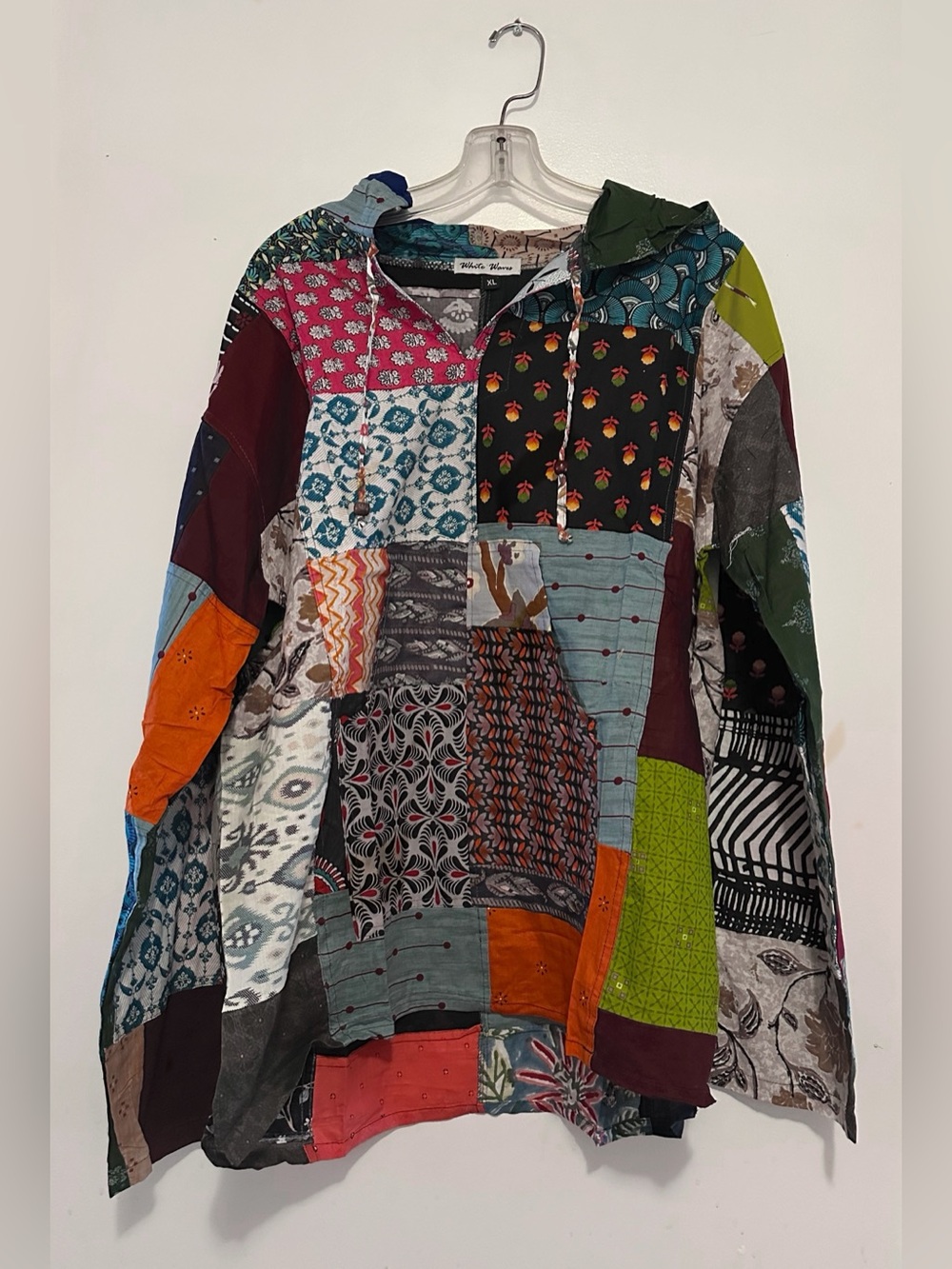 Patchwork Hooded Pullover - Multicolor Boho